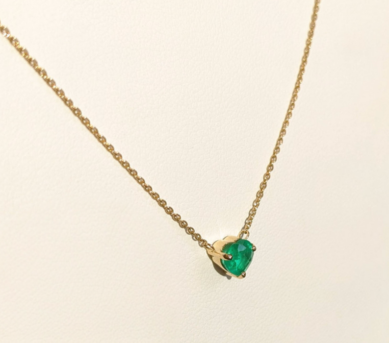 0.55 Ct. Emerald Solitaire Necklace, 14K Yellow Gold
