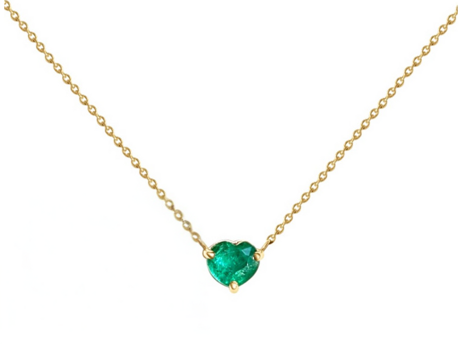 0.55 Ct. Emerald Solitaire Necklace, 14K Yellow Gold