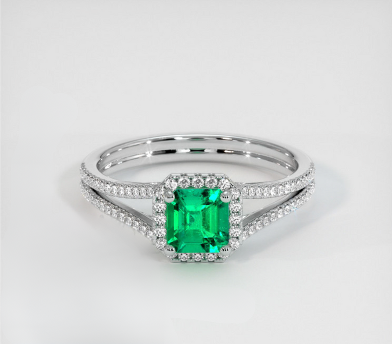 Emerald Ring 0.52 Ct., 18K White Gold
