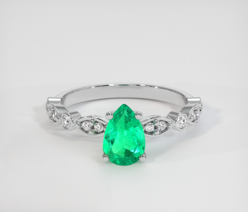 0.70 Ct Emerald 18k White Gold Ring