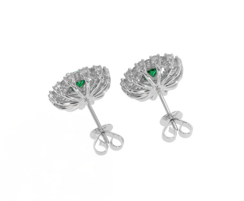 0.40 Ct.Tw. Emerald and Natural Diamond Halo Earrings, 18K White Gold