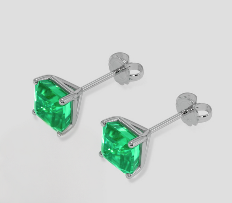 Emerald Earrings 2.5 Ct , 18K White Gold