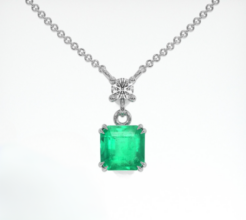 Emerald Pendant 1.02 Ct., 18K White Gold