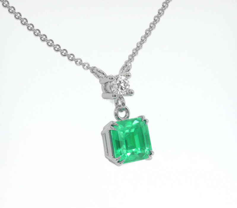 Emerald Pendant 1.02 Ct., 18K White Gold