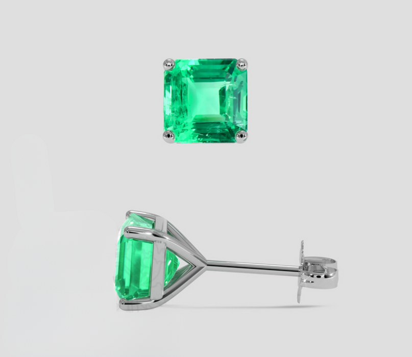 Emerald Earrings 2.5 Ct , 18K White Gold