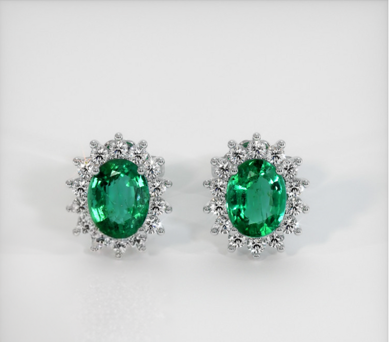 Halo Emerald Earring 2.64 Ct.Tw., 18K White Gold