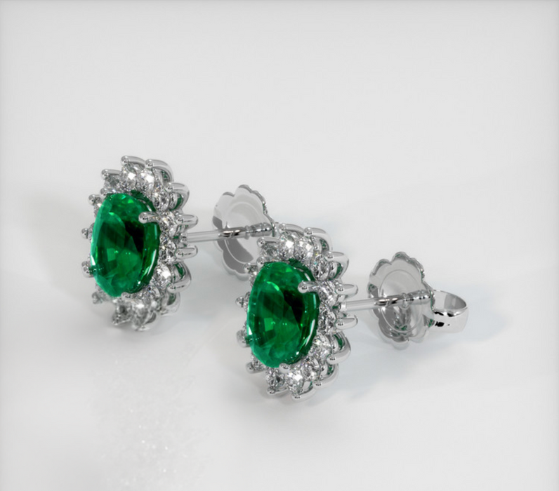 Halo Emerald Earring 2.64 Ct.Tw., 18K White Gold