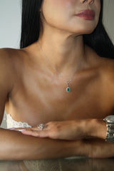 Emerald Halo Pendant Necklace in White Gold