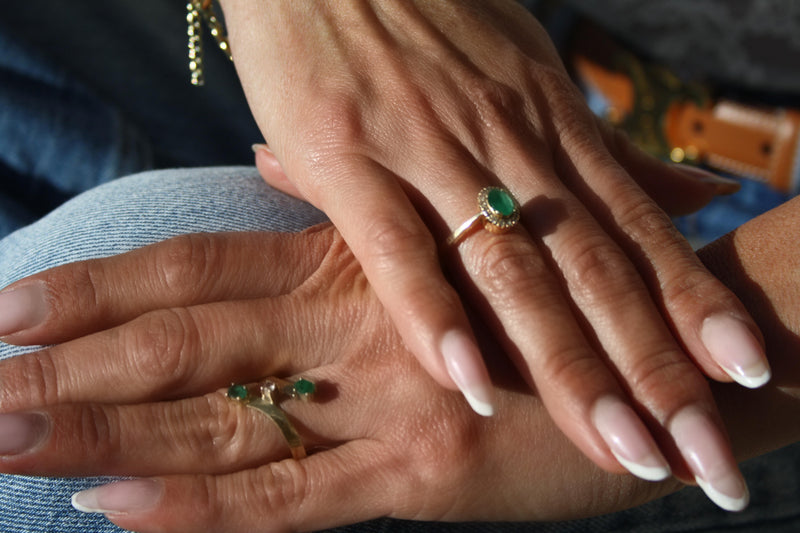 Emerald Embrace: Dual Stone Ring in 18k Yellow Gold