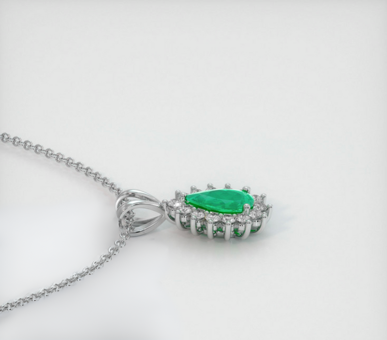 Halo Emerald Pendant 1.87 Ct., 18K White Gold