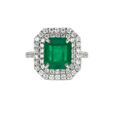 4.25 Ct. Emerald Natural Diamond Pave Ring, 14K White Gold