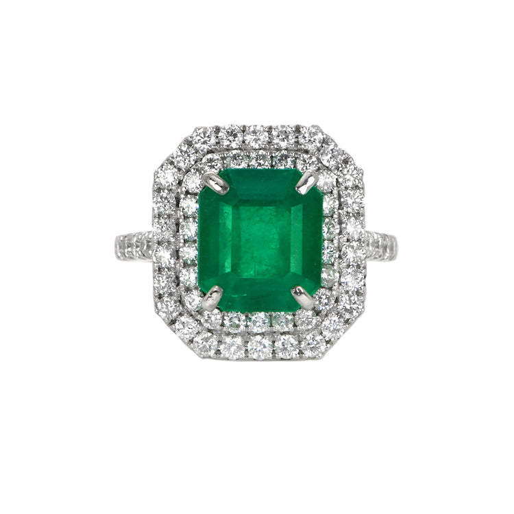 4.25 Ct. Emerald Natural Diamond Pave Ring, 14K White Gold