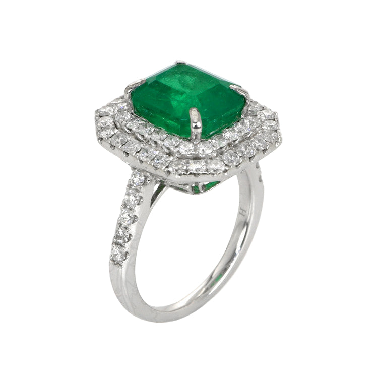 4.25 Ct. Emerald Natural Diamond Pave Ring, 14K White Gold
