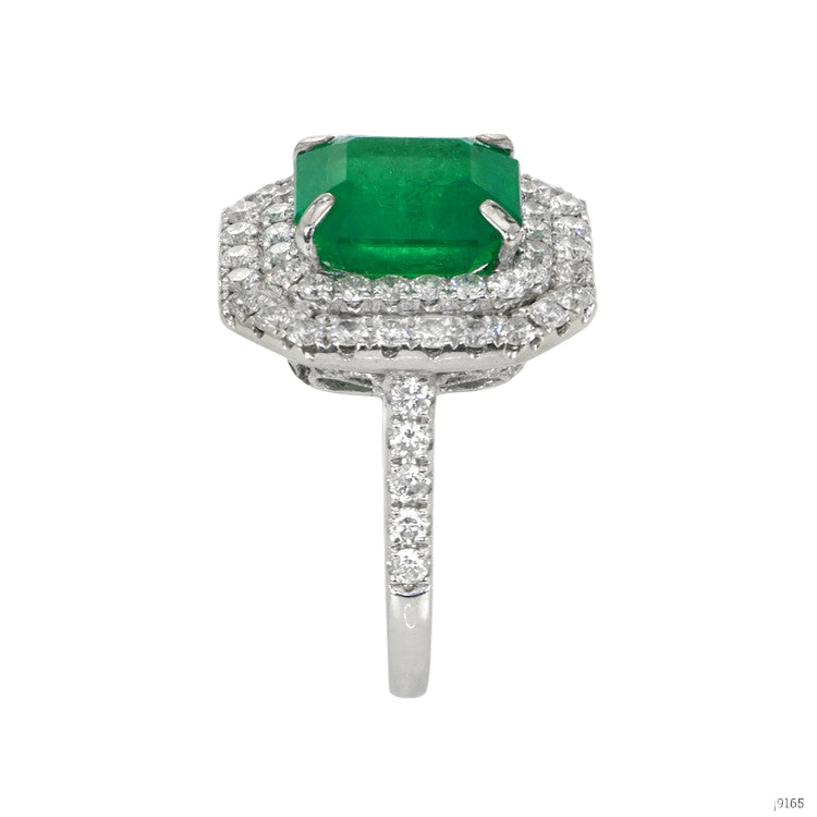 4.25 Ct. Emerald Natural Diamond Pave Ring, 14K White Gold