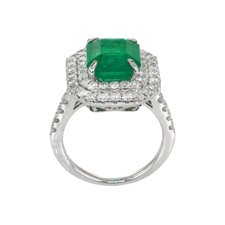 4.25 Ct. Emerald Natural Diamond Pave Ring, 14K White Gold
