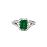1.72 Ct. Emerald Natural Diamond Pave Ring, 14K White Gold