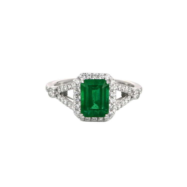 1.72 Ct. Emerald Natural Diamond Pave Ring, 14K White Gold