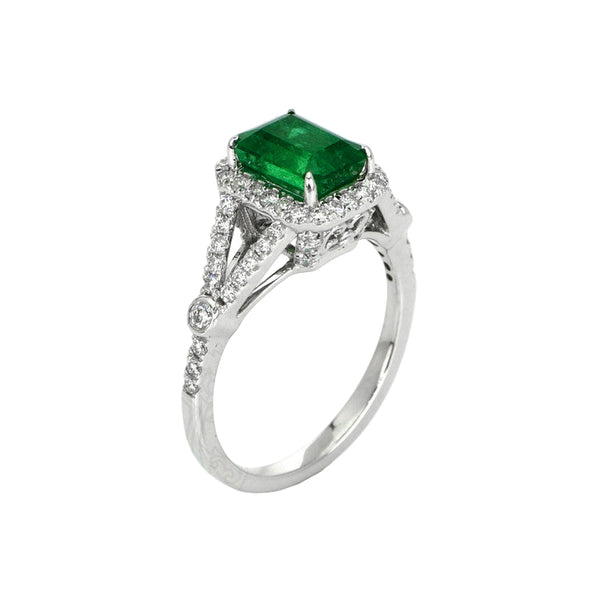 1.72 Ct. Emerald Natural Diamond Pave Ring, 14K White Gold