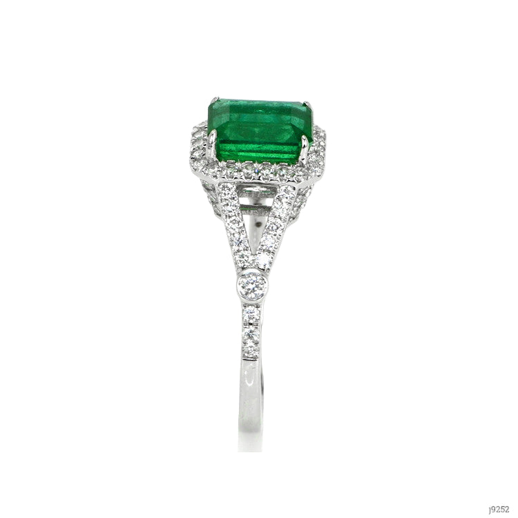 1.72 Ct. Emerald Natural Diamond Pave Ring, 14K White Gold