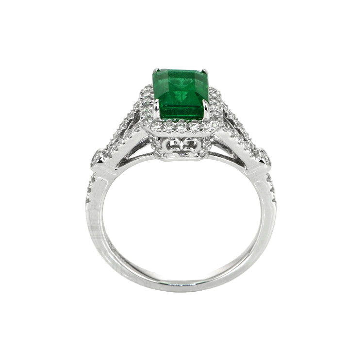 1.72 Ct. Emerald Natural Diamond Pave Ring, 14K White Gold