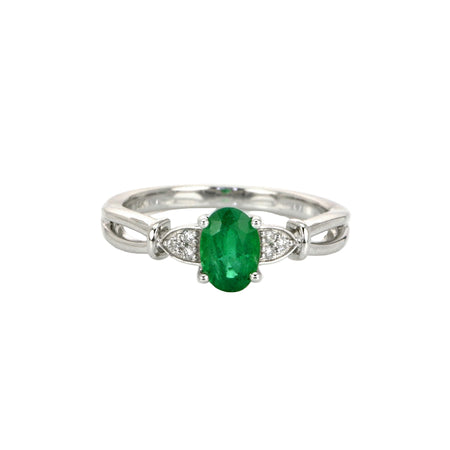 0.77 Ct. Emerald Natural Diamond Accent Stones Ring, 14K White Gold