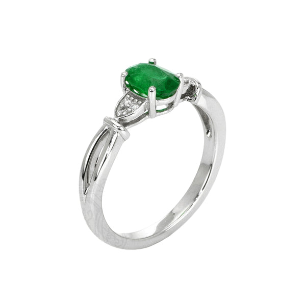 0.77 Ct. Emerald Natural Diamond Accent Stones Ring, 14K White Gold