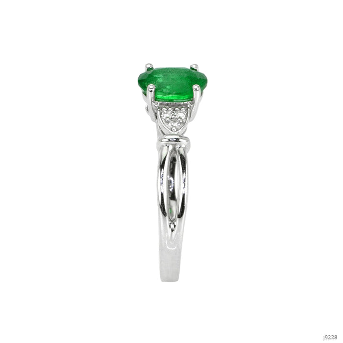 0.77 Ct. Emerald Natural Diamond Accent Stones Ring, 14K White Gold