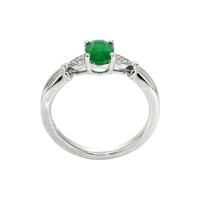 0.77 Ct. Emerald Natural Diamond Accent Stones Ring, 14K White Gold