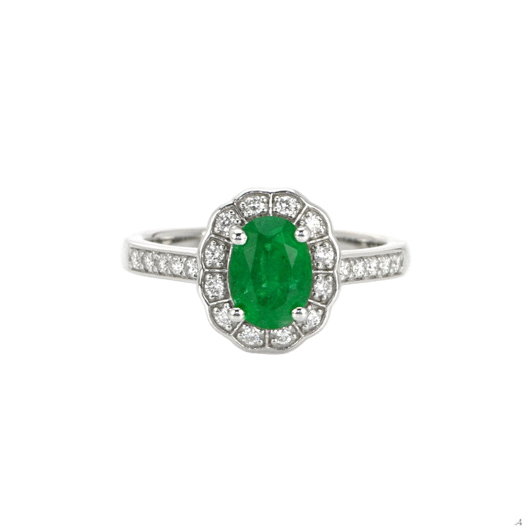 1.13 Ct. Emerald Natural Diamond Pave Ring, 14K White Gold