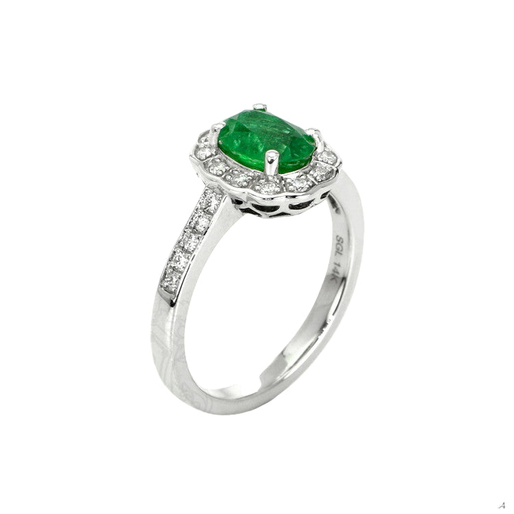 1.13 Ct. Emerald Natural Diamond Pave Ring, 14K White Gold