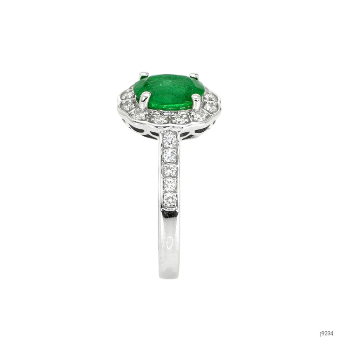 1.13 Ct. Emerald Natural Diamond Pave Ring, 14K White Gold