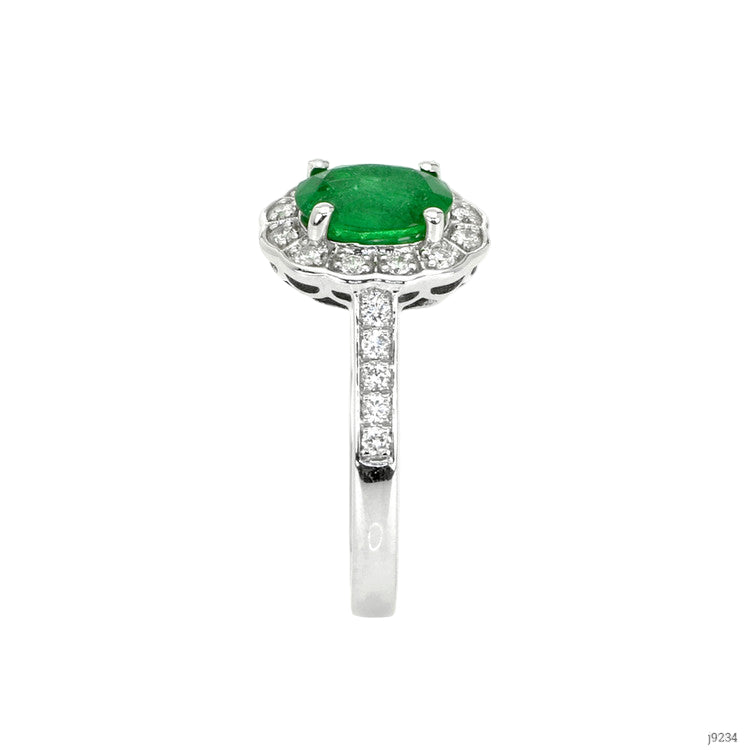 1.13 Ct. Emerald Natural Diamond Pave Ring, 14K White Gold