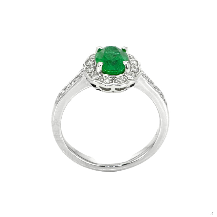 1.13 Ct. Emerald Natural Diamond Pave Ring, 14K White Gold