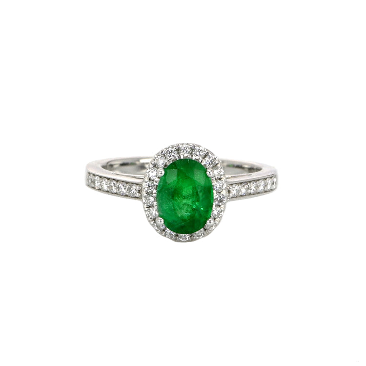 1.11 Ct. Emerald Natural Diamond Pave Ring, 14K White Gold