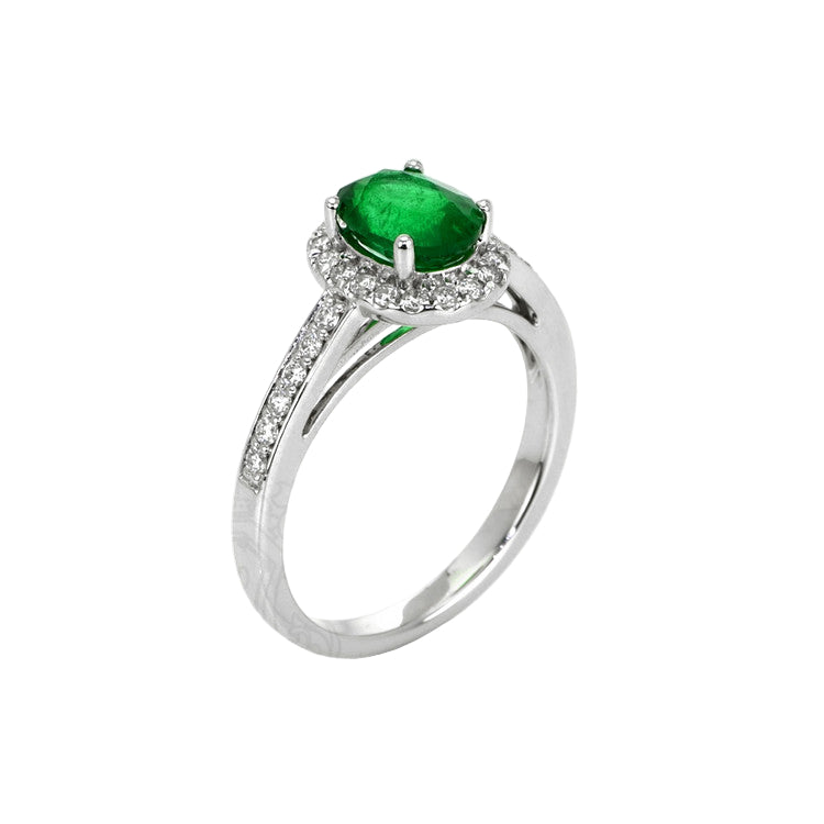 1.11 Ct. Emerald Natural Diamond Pave Ring, 14K White Gold