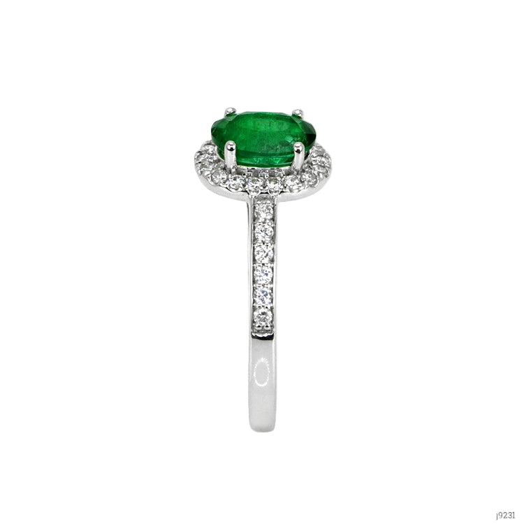 1.11 Ct. Emerald Natural Diamond Pave Ring, 14K White Gold