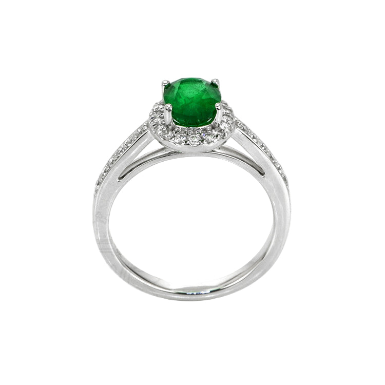 1.11 Ct. Emerald Natural Diamond Pave Ring, 14K White Gold