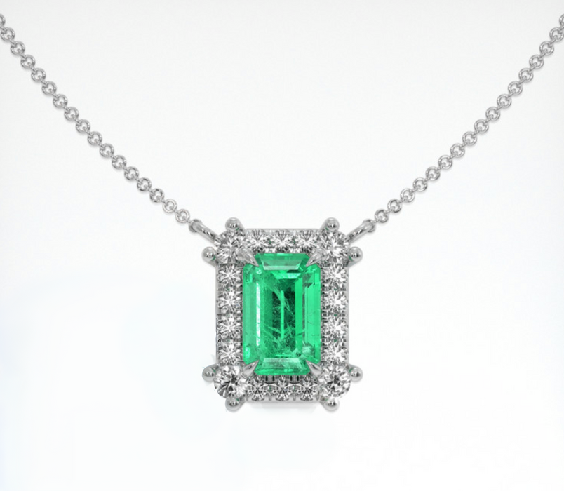 Pave Emerald Necklace 1.00 Ct., 18K White Gold