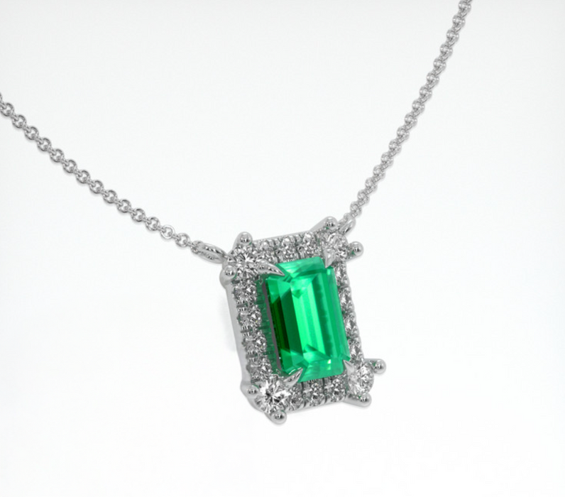Pave Emerald Necklace 1.00 Ct., 18K White Gold