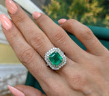 4.25 Ct. Emerald Natural Diamond Pave Ring, 14K White Gold